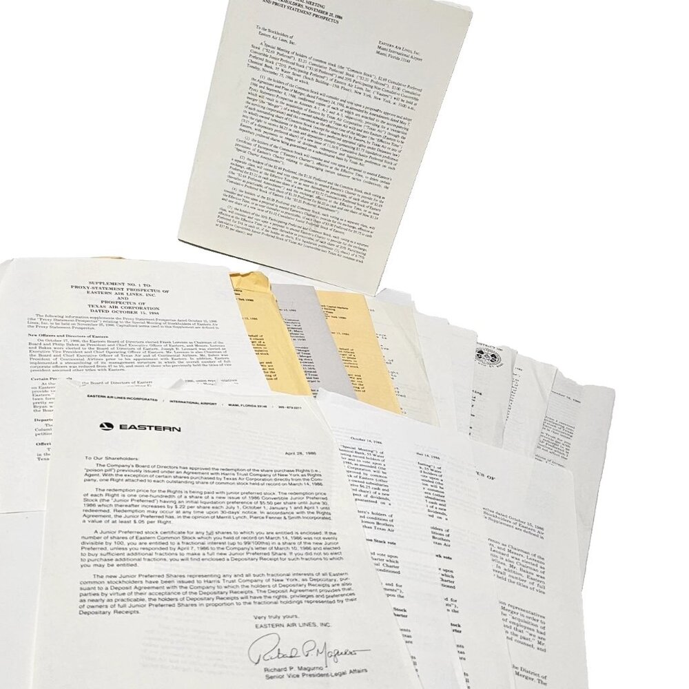 Eastern Air Lines inc 1986 Meeting Proxy Statement Prospectus Booklet Ephemera